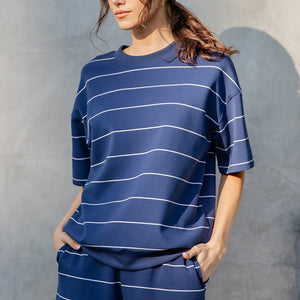 NAVY Modal Scuba Stripe Basic top & skort set