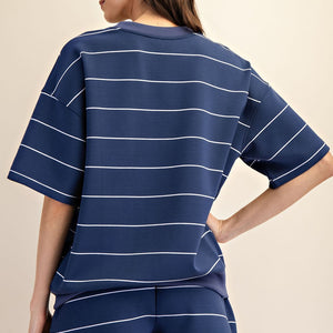 NAVY Modal Scuba Stripe Basic top & skort set