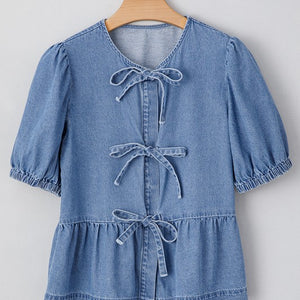 Denim top bow detail