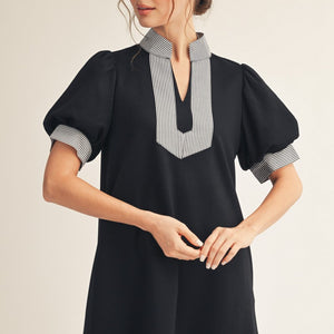 Black Stripe Contrast Accent Solid Dress