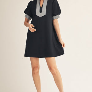 Black Stripe Contrast Accent Solid Dress