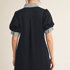 Black Stripe Contrast Accent Solid Dress