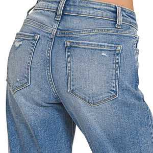 HIGH WAIST STRAIGHT LEG MEDIUM WASH DENIM