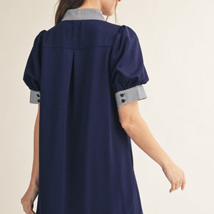 Navy striped contrast dress