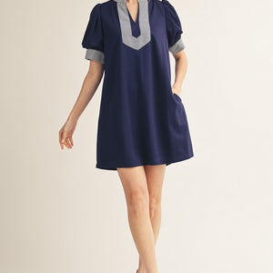 Navy striped contrast dress
