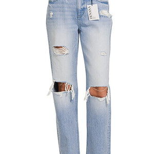 HIGH-RISE DISTRESSED STRAIGHT LEG DENIM