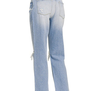 HIGH-RISE DISTRESSED STRAIGHT LEG DENIM