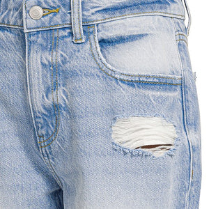 HIGH-RISE DISTRESSED STRAIGHT LEG DENIM