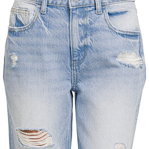 HIGH-RISE DISTRESSED STRAIGHT LEG DENIM