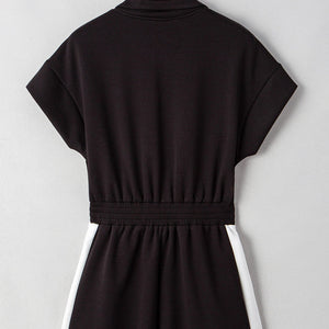 Black Zip Front Collared Short Sleeve Romper