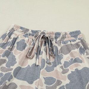 Camo Loose Tee & Drawstring Shorts Set