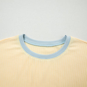 Yellow Colorblock Trim Ribbed Top & Shorts Set