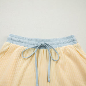 Yellow Colorblock Trim Ribbed Top & Shorts Set