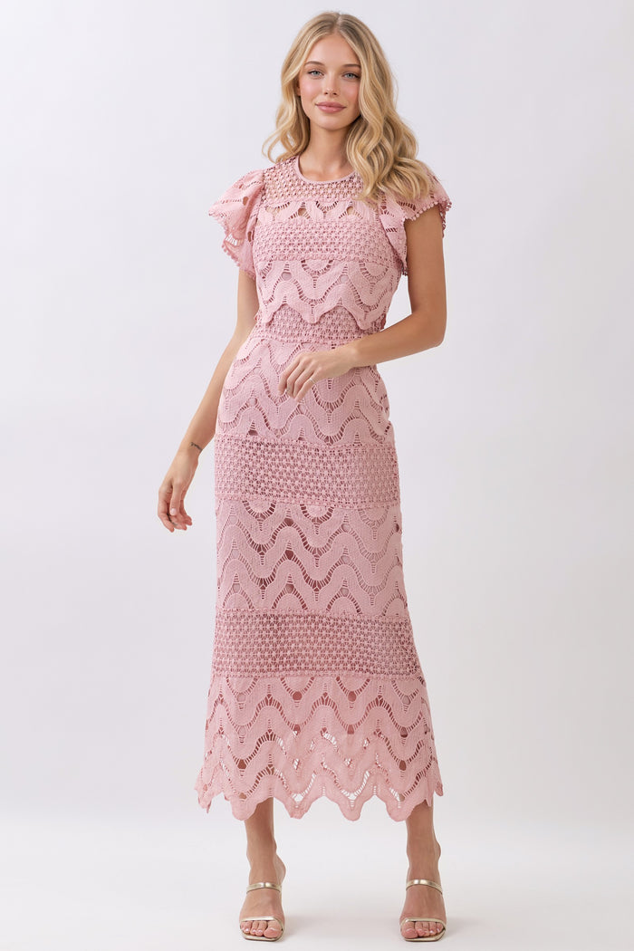 Blush Ruffle Slv Lace Midi Dress Ruffle Slv Lace Midi Dress
