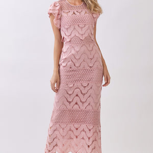 Blush Ruffle Slv Lace Midi Dress Ruffle Slv Lace Midi Dress