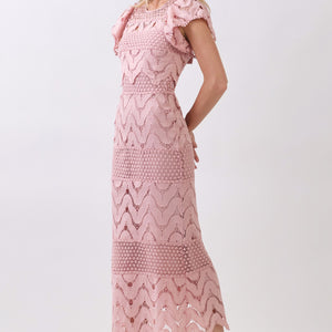 Blush Ruffle Slv Lace Midi Dress Ruffle Slv Lace Midi Dress