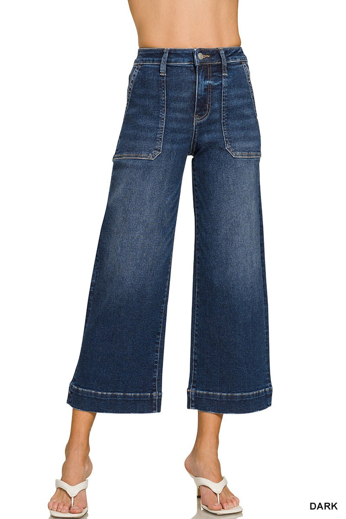 Utility Pocket Cropped Wide Leg Denim Pants