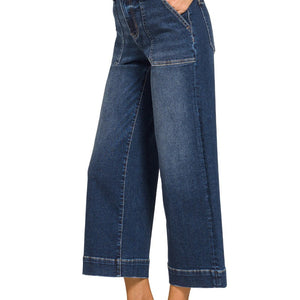 Utility Pocket Cropped Wide Leg Denim Pants