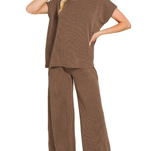 Raised Rib Relaxed Top & Pants Set, 2 COLORS