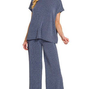 Raised Rib Relaxed Top & Pants Set, 2 COLORS