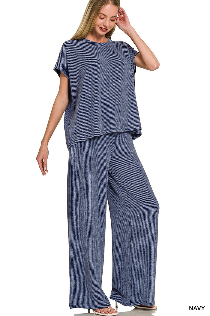 Raised Rib Relaxed Top & Pants Set, 2 COLORS