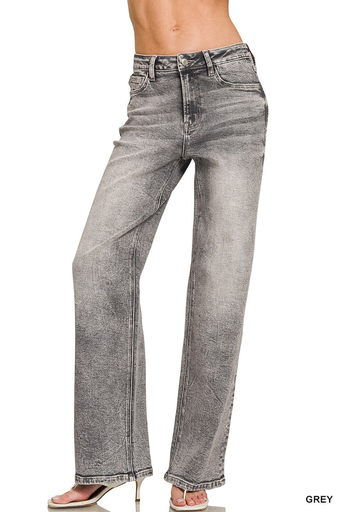 Distressed black Straight Leg Denim Pants