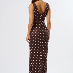 Brown Chic Mesh Polka Dot Maxi Dress