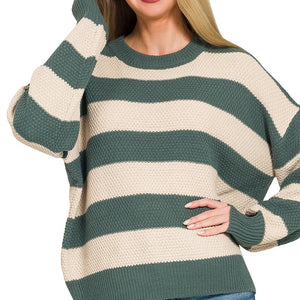 Ash Jade Striped Drop Shoulder Sweater