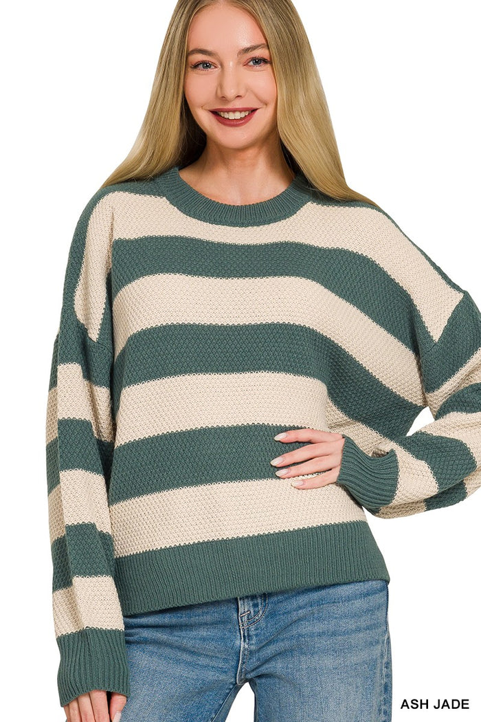 Ash Jade Striped Drop Shoulder Sweater