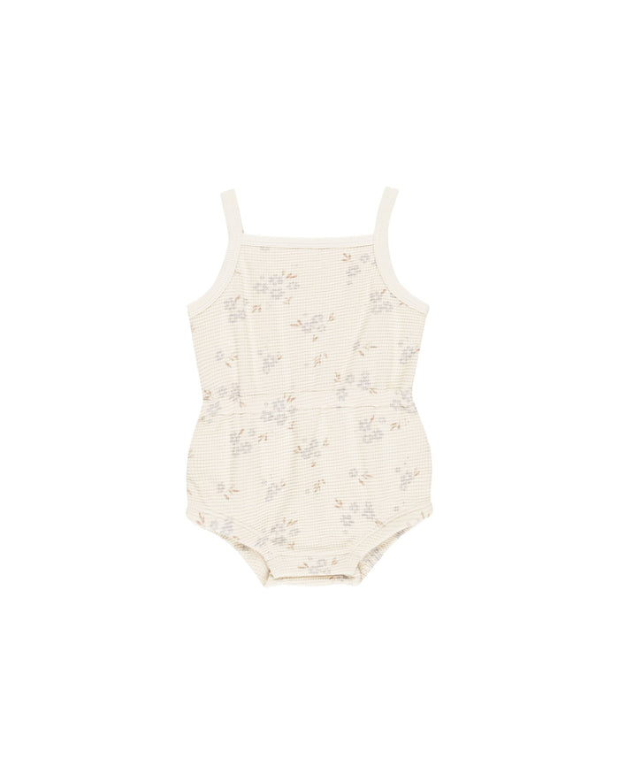 QM blue ditsy waffle romper