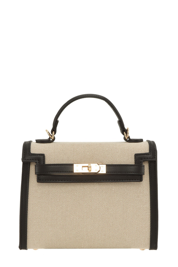 Tan Canvas Leather Crossbody Bag With Top Handle, 2 colors
