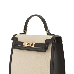 Tan Canvas Leather Crossbody Bag With Top Handle, 2 colors
