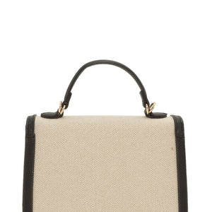 Tan Canvas Leather Crossbody Bag With Top Handle, 2 colors