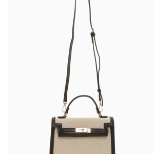Tan Canvas Leather Crossbody Bag With Top Handle, 2 colors