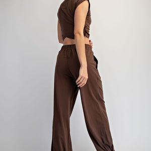 Brown Cotton Lycra Crossover Set Cotton Lycra Crossover Set