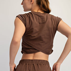 Brown Cotton Lycra Crossover Set Cotton Lycra Crossover Set