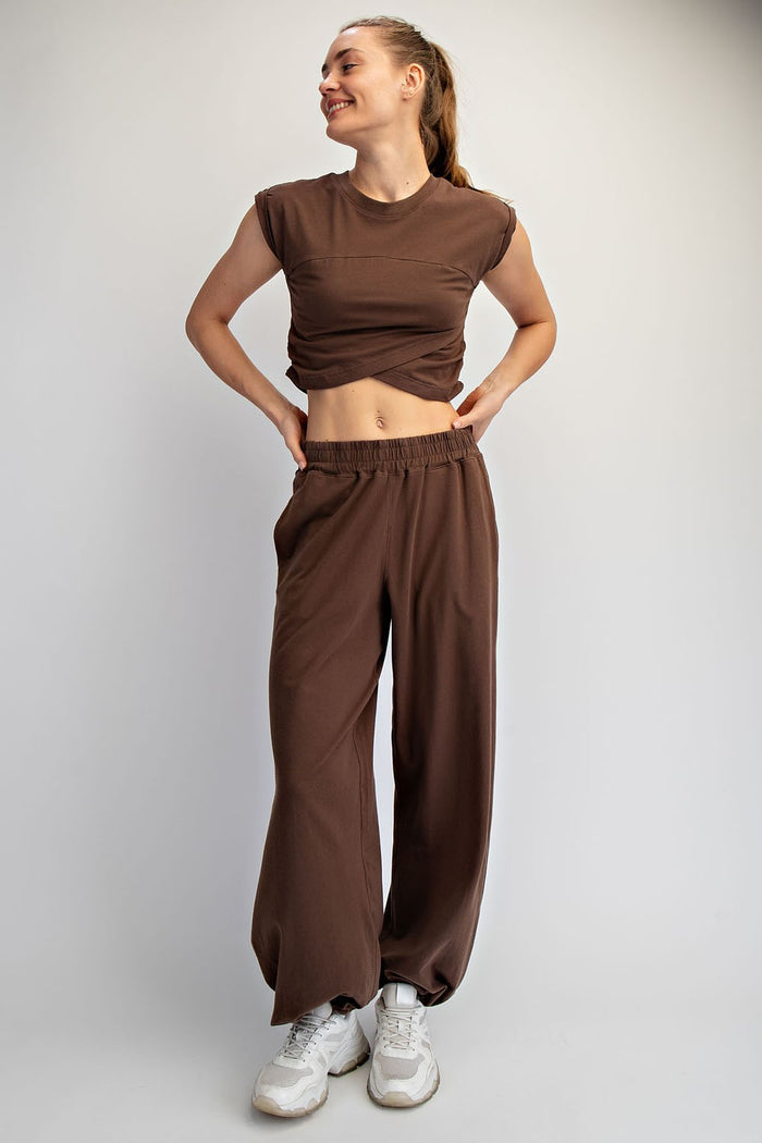 Brown Cotton Lycra Crossover Set Cotton Lycra Crossover Set