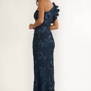 Navy One Shoulder Floral Maxi Dress