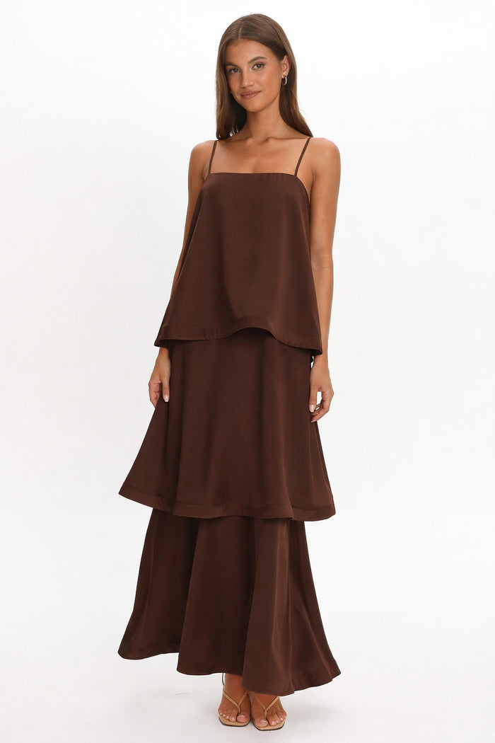 Brown Layered Flowy Maxi Dress