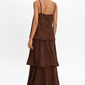 Brown Layered Flowy Maxi Dress