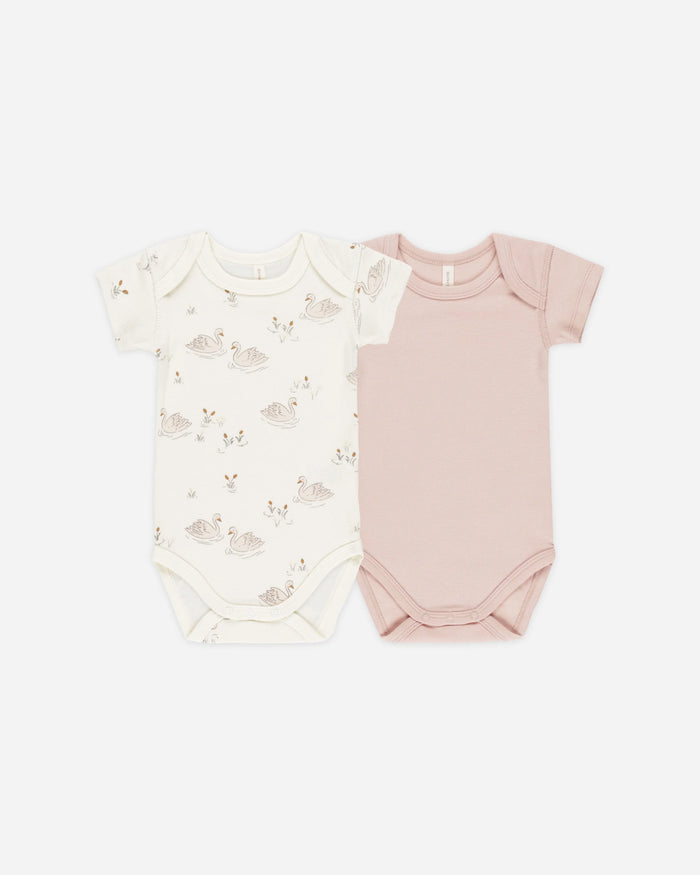 Short Sleeve Bodysuit, 2 Pack || Swans, Bubblegum