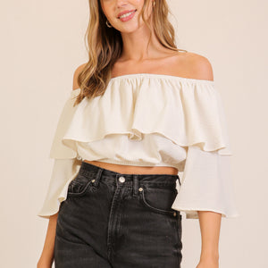 Cream Romantic Ruffle Off-shoulder Top