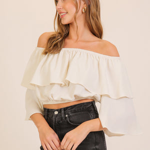 Cream Romantic Ruffle Off-shoulder Top