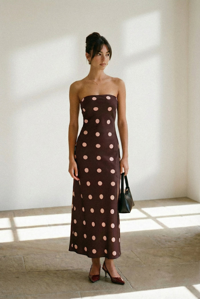 Plum & Blush Polkadot Strapless Maxi