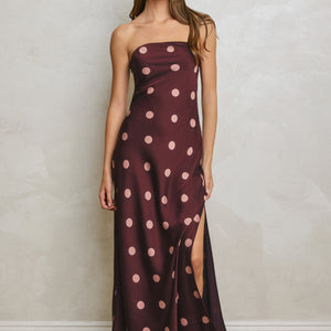 Plum & Blush Polkadot Strapless Maxi