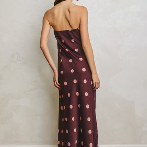 Plum & Blush Polkadot Strapless Maxi