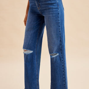 Comfy Tummy Control Straight Distressed Jeans