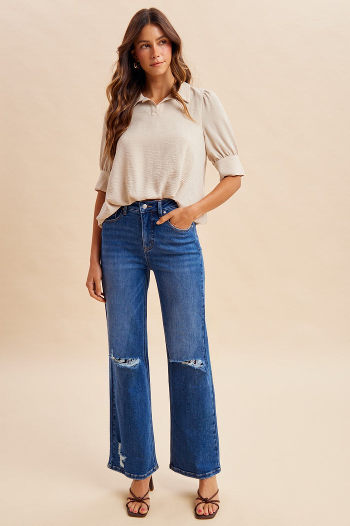 Comfy Tummy Control Straight Distressed Jeans