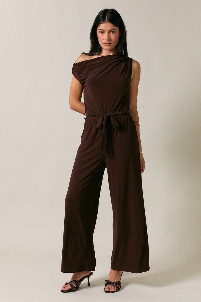Brown Asymmetric Neck One Shoulder Jumpsuit