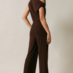 Brown Asymmetric Neck One Shoulder Jumpsuit